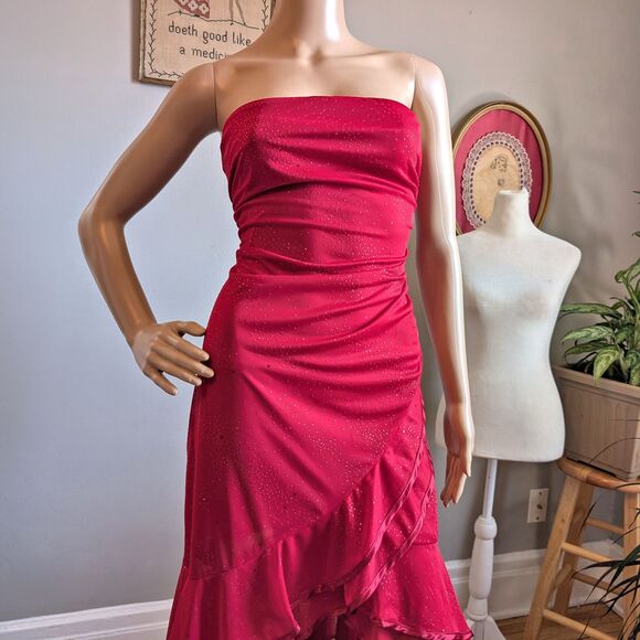 Vintage Y2K BCX Midi Dress Prom Tango Siren Glitter Ruffle Salsa Whimsygoth L - Picture 5 of 14